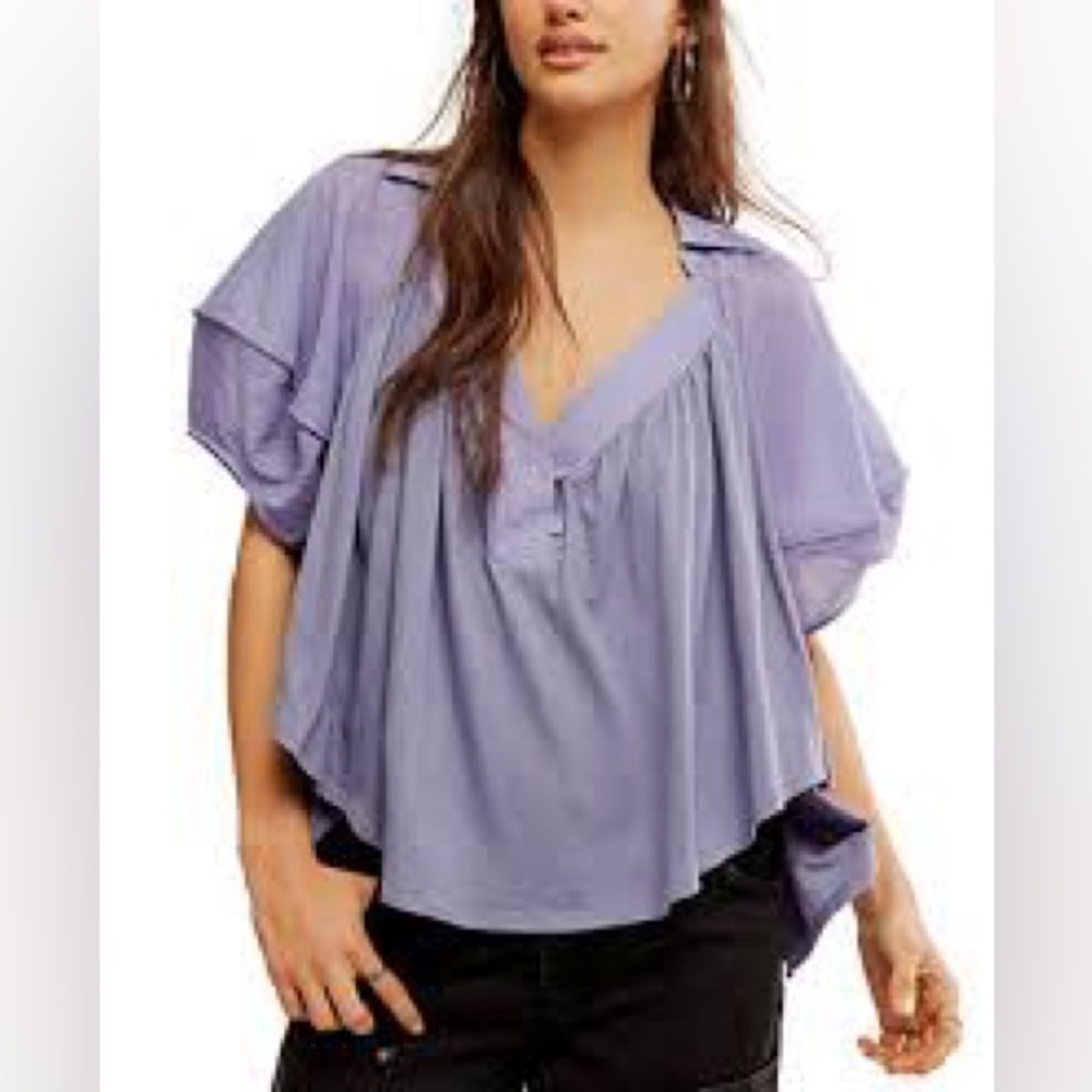 We The Free Lavender Flowing V-Neck Blouse